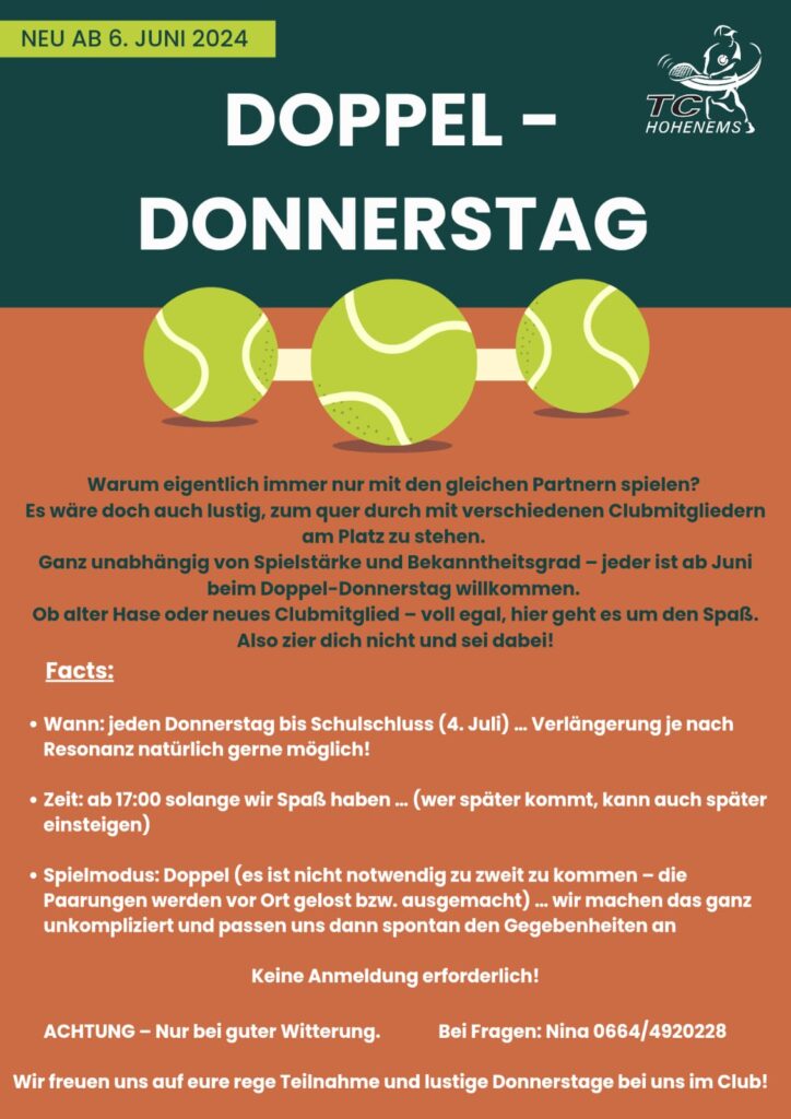 Der TC Hohenems Doopel-Donnerstag ab 06. Juni 2024